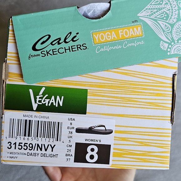 NWT In Box Sketchers Meditation Delight Navy Flip Flops Sandals Size 8 - Picture 5 of 5